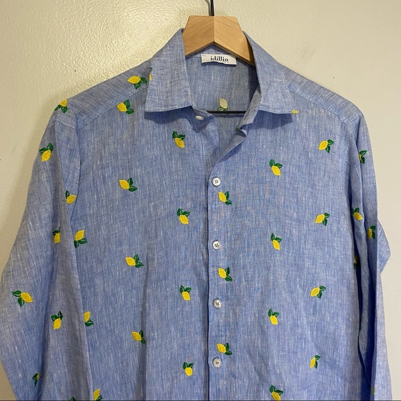 Idillio Positano Embroidered Lemon Long Sleeve Linen Button Up Shirt Men's Large - Picture 2 of 8